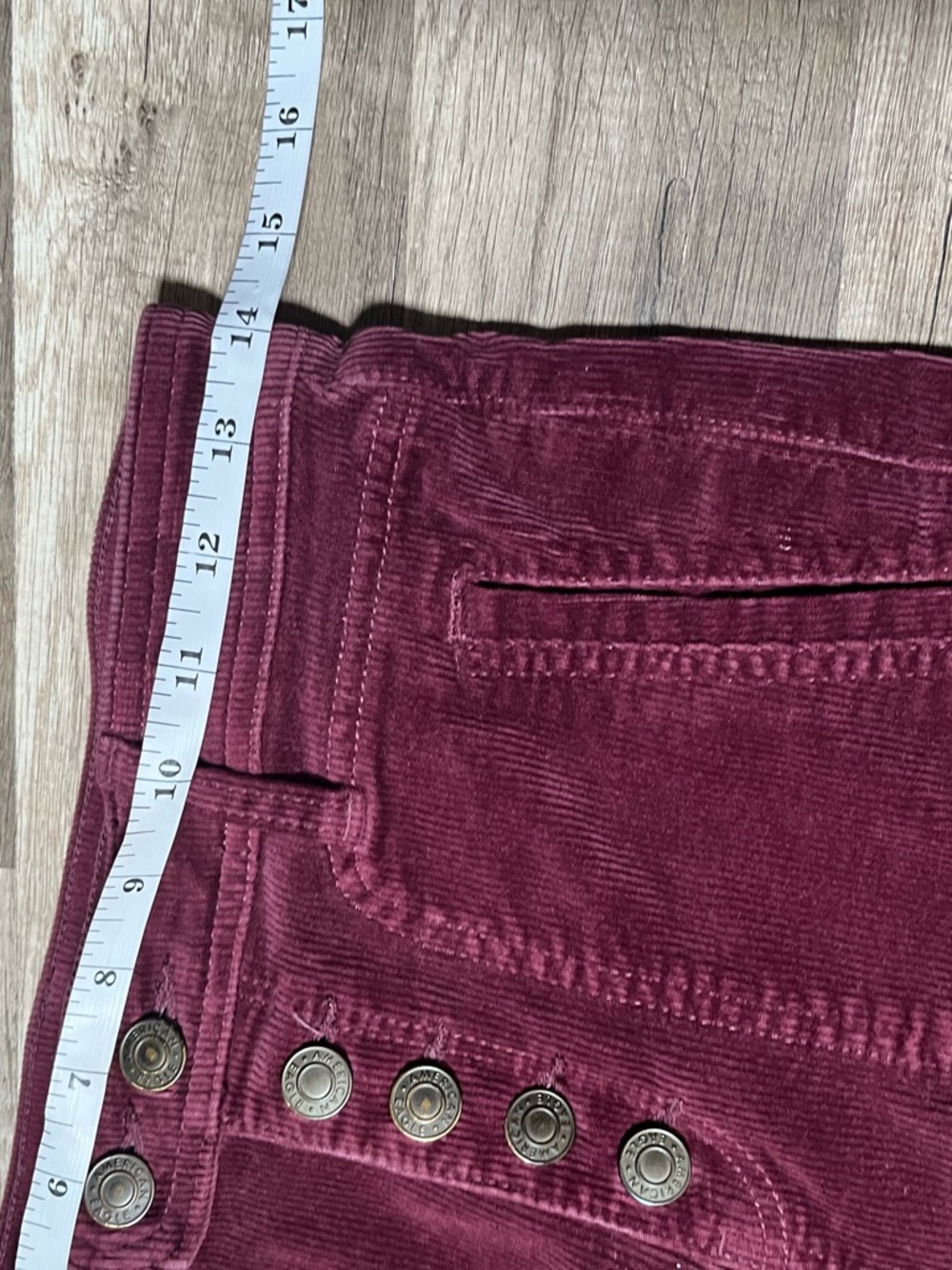American Eagle Super Stretch Corduroy Skinny Pants Burgundy Button Fly Size 2 - Picture 13 of 16